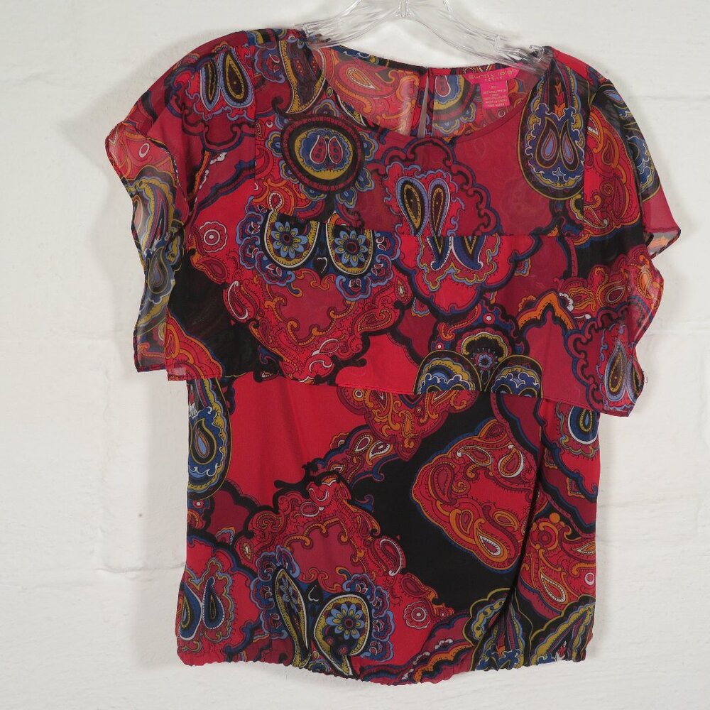 Sunny Leigh Red Paisley Chiffon Blouse PP